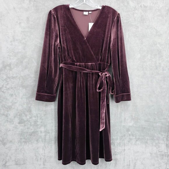 GAP Maternity Velvet Dress S Vamp Red Crossover Top Snap Tie Waist Surplice New - Picture 1 of 12